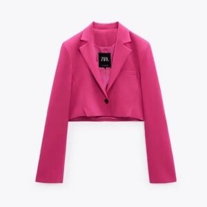 BNWT Zara Hot Pink Cropped Blazer Statement Jacket Size S
